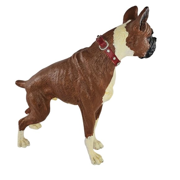 Vintage Boxer Dog Figurine Statue Standing Red Collar Resin - Picture 5 of 9
